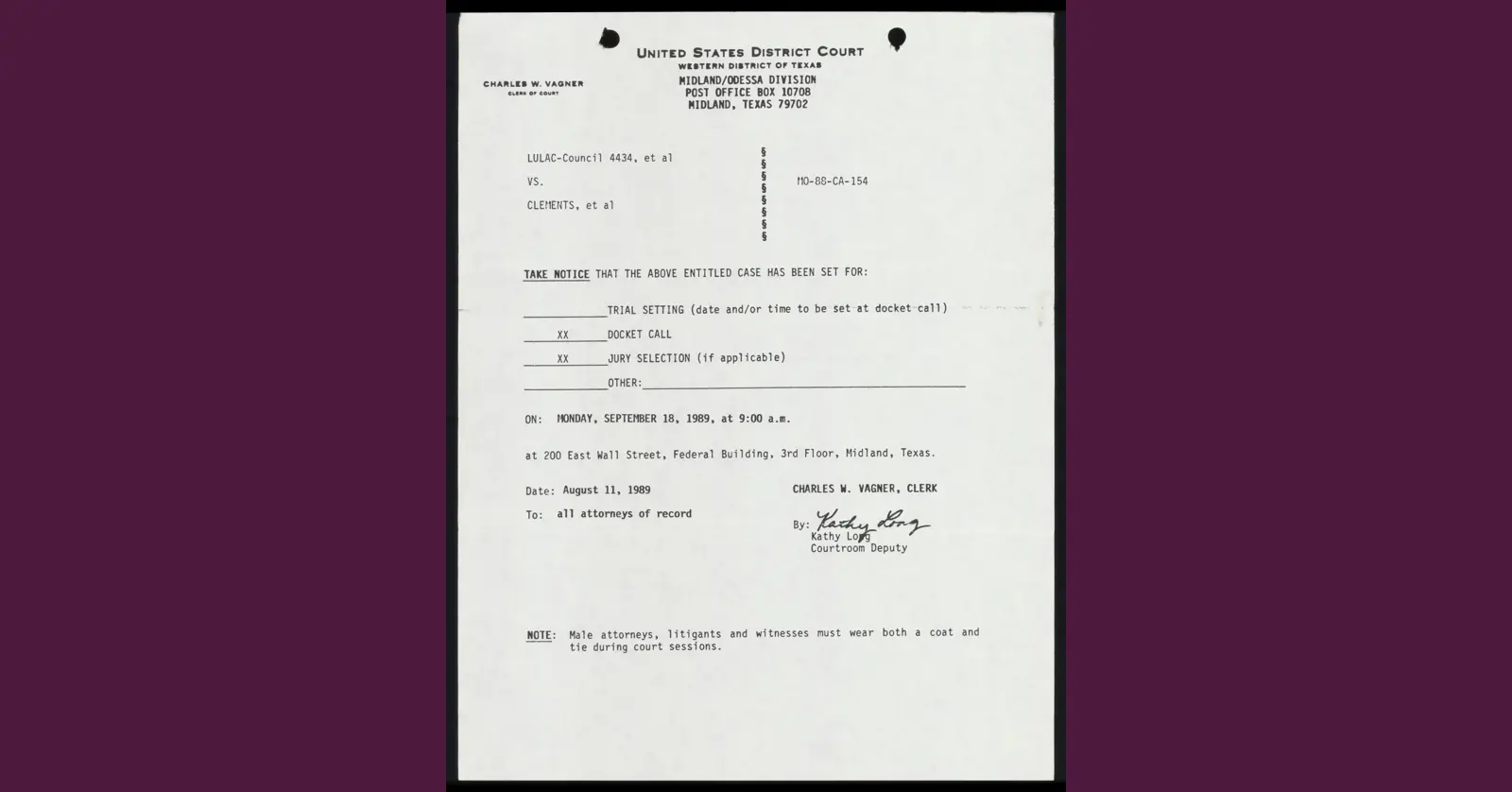 Notice of Docket Call and Jury Selection