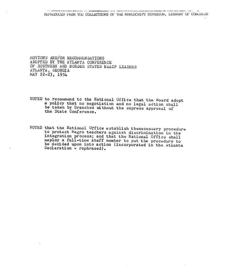 Page 6 of excerpts from reports of various state leaders re: overall picture of state reaction to Supreme Court decision; possibility of starting litigation, etc., dated May 22, 1954.