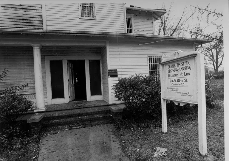 Black-and-white photo of the exterior of the law offices of Chambers, Stein, Ferguson, and Lanning.