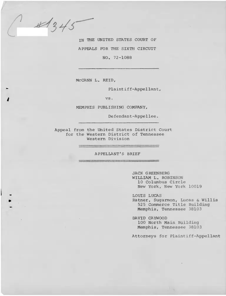Reid v. Memphis Publishing Company Appellant's Brief preview