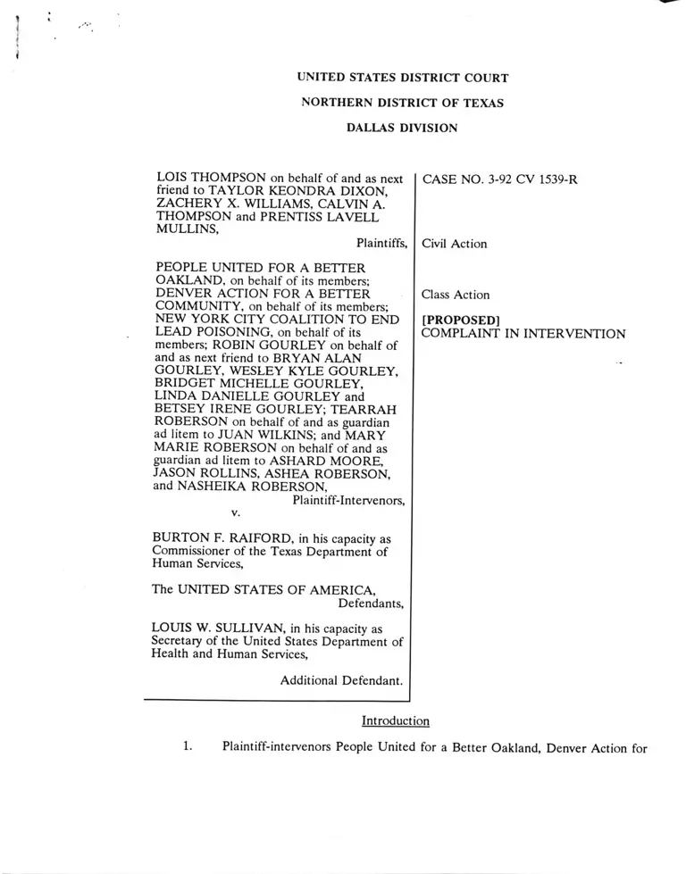 Thompson v. Raiford Complaint in Intervention preview