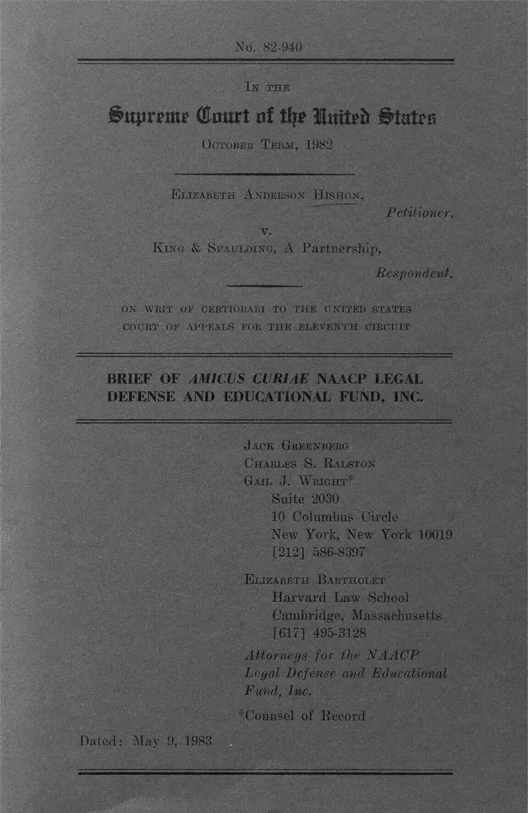 Hishon v. King & Spaulding Brief of Amicus Curiae NAACP Legal Defense and Educational Fund, Inc. preview