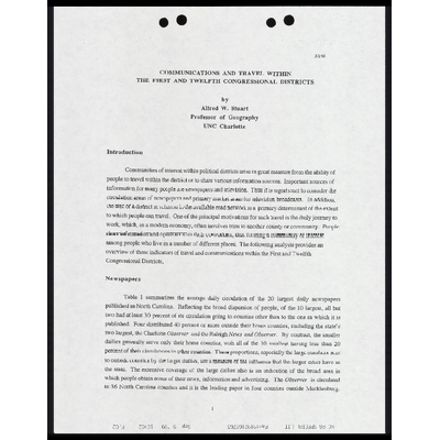 Fax From Smiley RE: Communications and Travel Within the First and Twelfth Congressional Districts preview