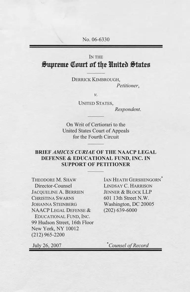 Kimbrough v. United States Brief Amicus Curiae in Support of Petitioner preview