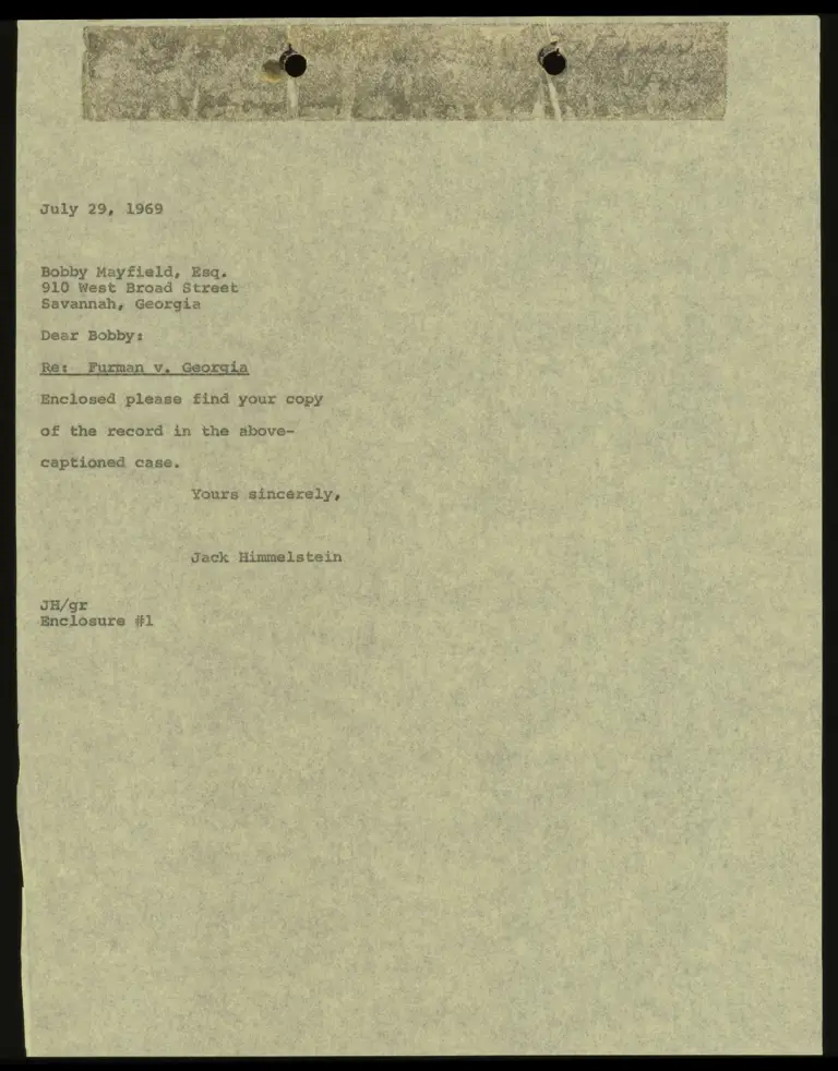 Correspondence from Himmelstein to Mayfield preview