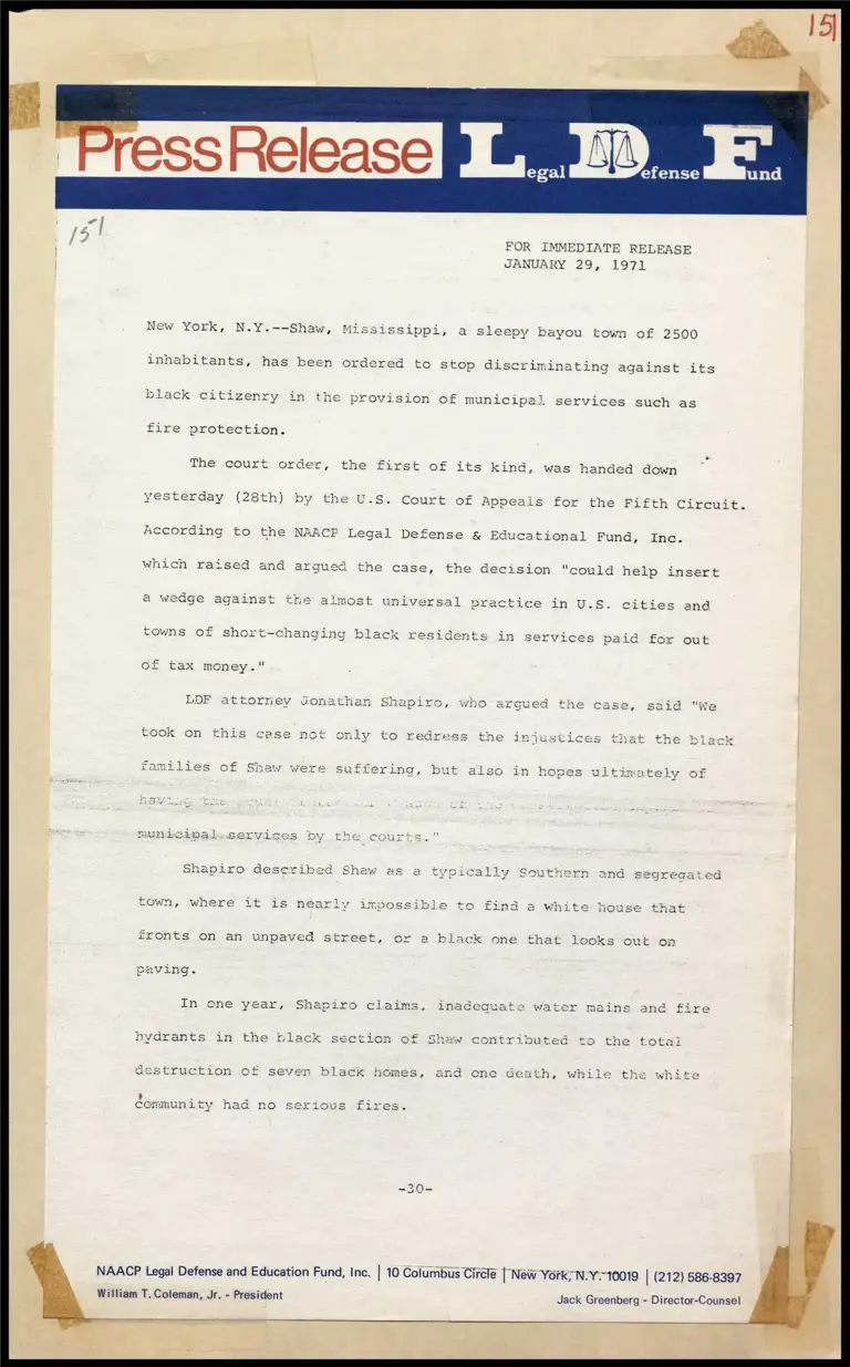 Fifth Circuit Court of Appeals Orders End of Discrimination in Shaw, Miss. preview