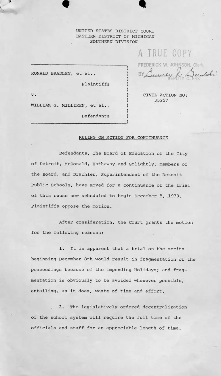 Ruling on Motion for Continuance preview