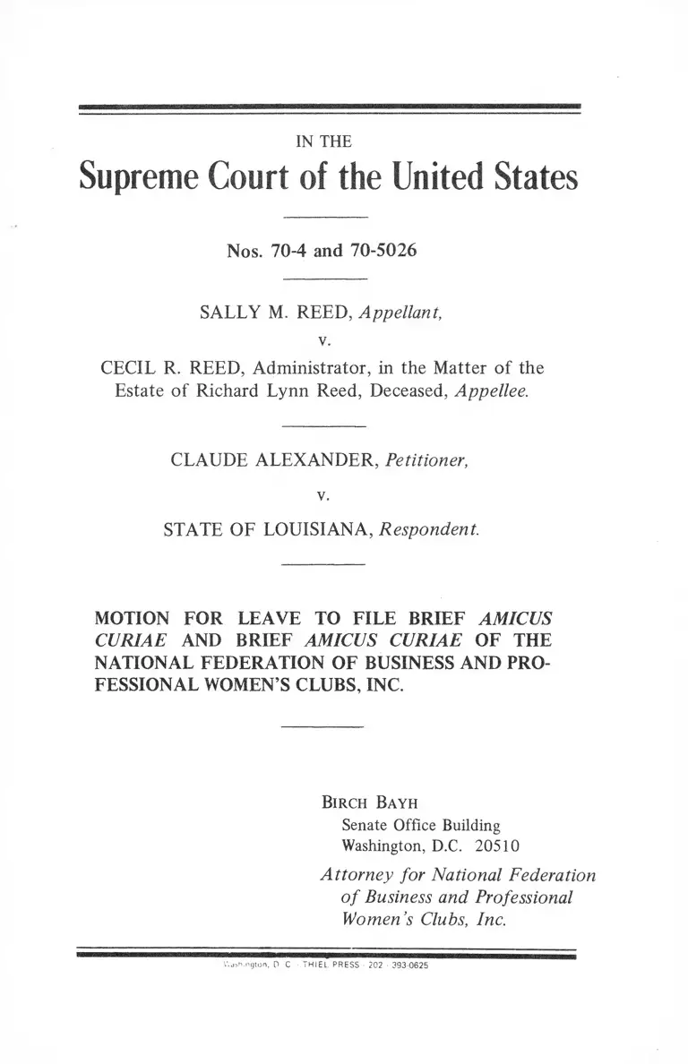 Reed v. Reed Motion for Leave to File Brief and Brief Amicus Curiae preview