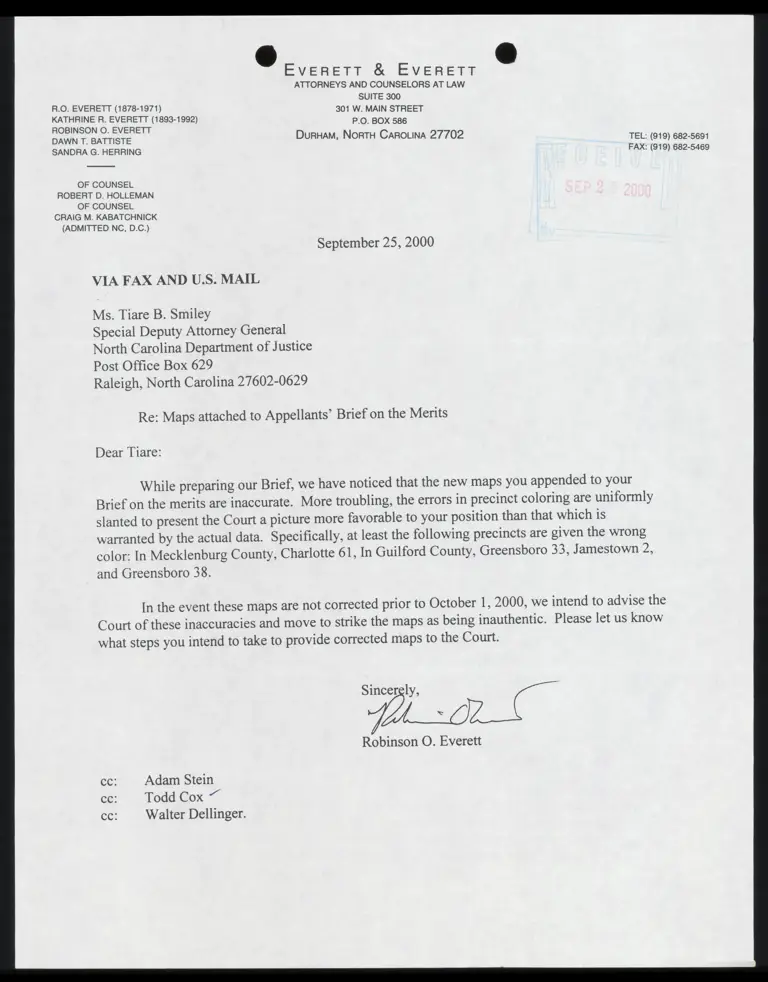 Correspondence from Everett to Smiley Re: Maps Attached to Appellants' Brief on the Merits preview