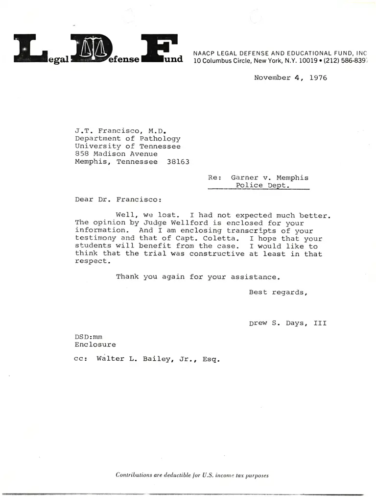 Correspondence from Drew S. Days to J.T. Francisco preview