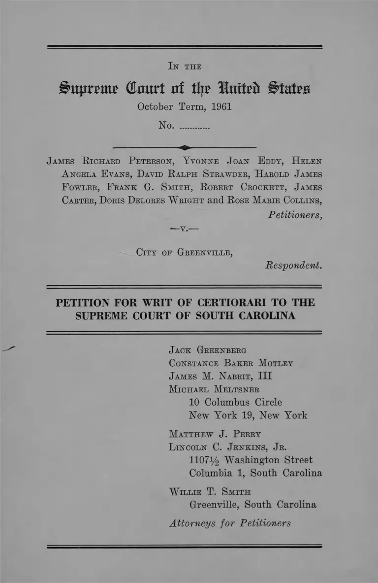 Peterson v. City of Greenville, South Carolina Petition for Writ of Certiorari preview