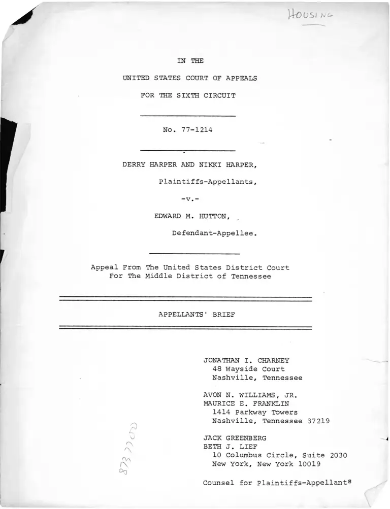 Harper v. Hutton Appellants' Brief preview