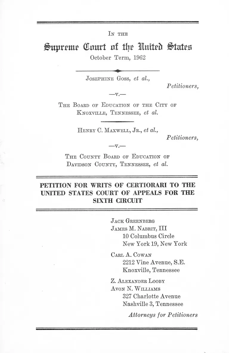 Goss v. Knoxville, TN Board of Education Petition for Writs of Certiorari to the US Court of Appeals for the Sixth Circuit preview