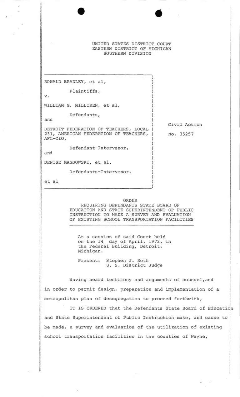 Order Requiring Defendants to Make a Survey and Evaluation of Existing School Transportation Facilities preview