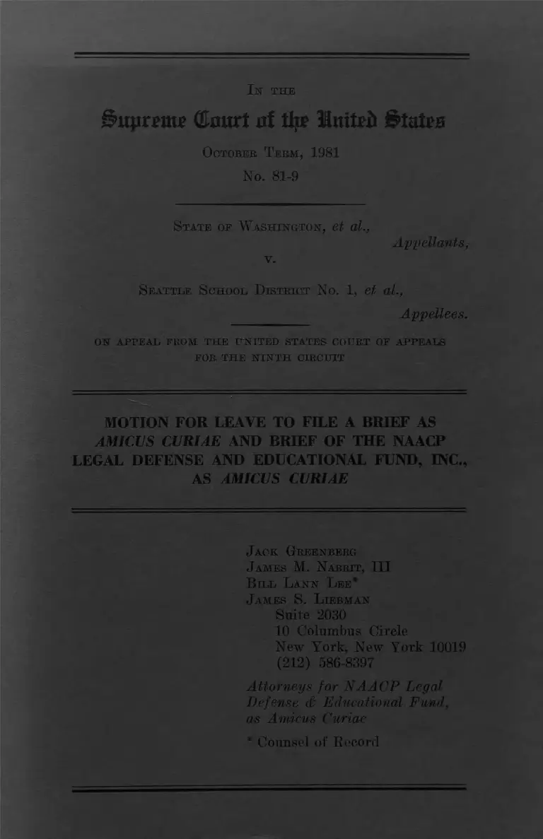 Washington State v. Seattle School District No. 1 Brief Amicus Curiae NAACP Legal Defense Fund preview
