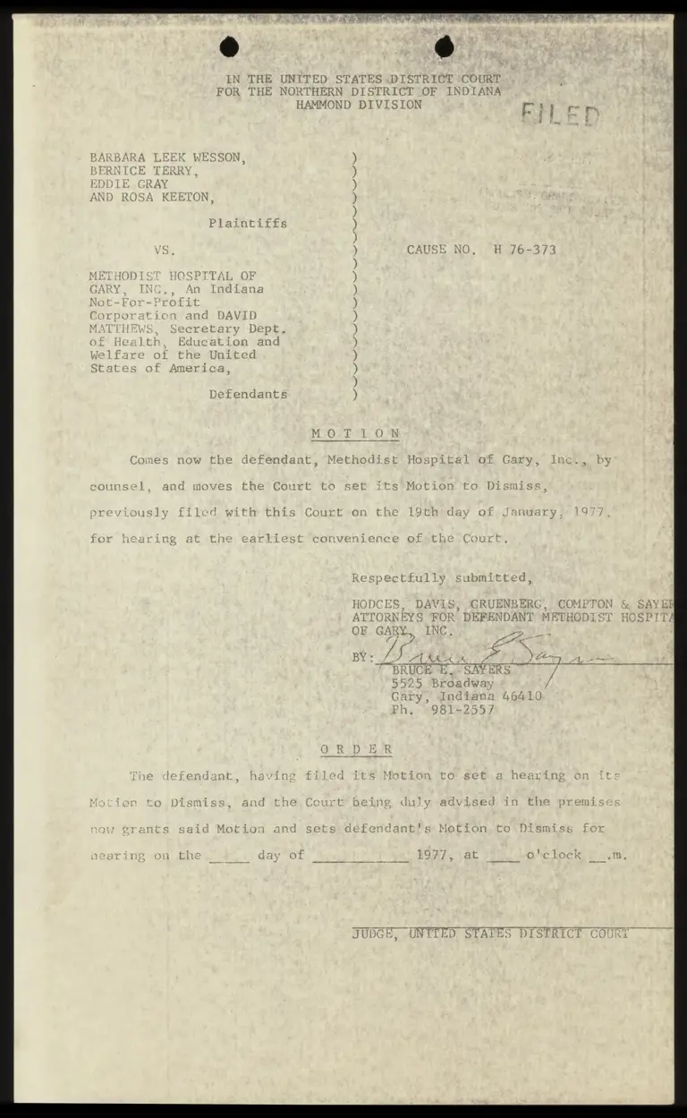 Defendants' Motion to have its Motion to Dismiss preview