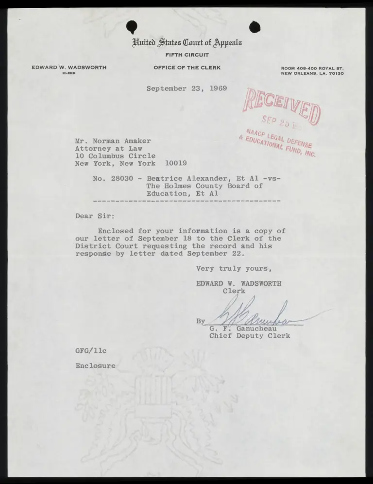 Copy of Letter from Amaker to Court RE: Record preview