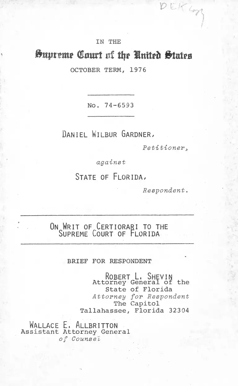 Gardner v. Florida Brief for Respondent preview