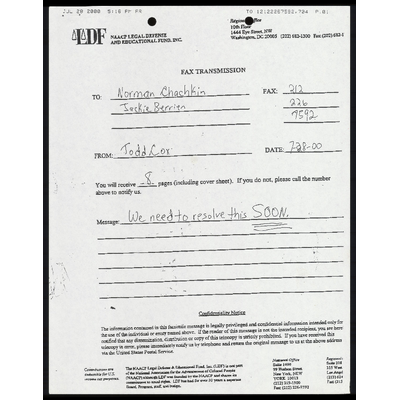 Fax to Co-Counsel from Cox RE: Recommended Amicus Brief with Cover Sheet preview