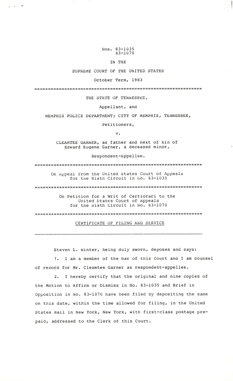 Certificate of Filing and Service preview