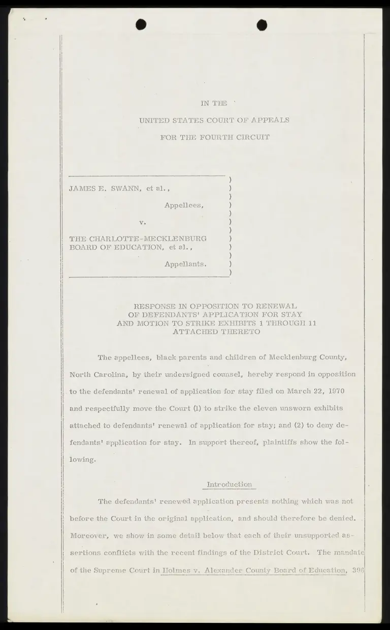 Response in Opposition to Renewal of Defendants' Application for Stay and Motion to Strike Exhibits preview