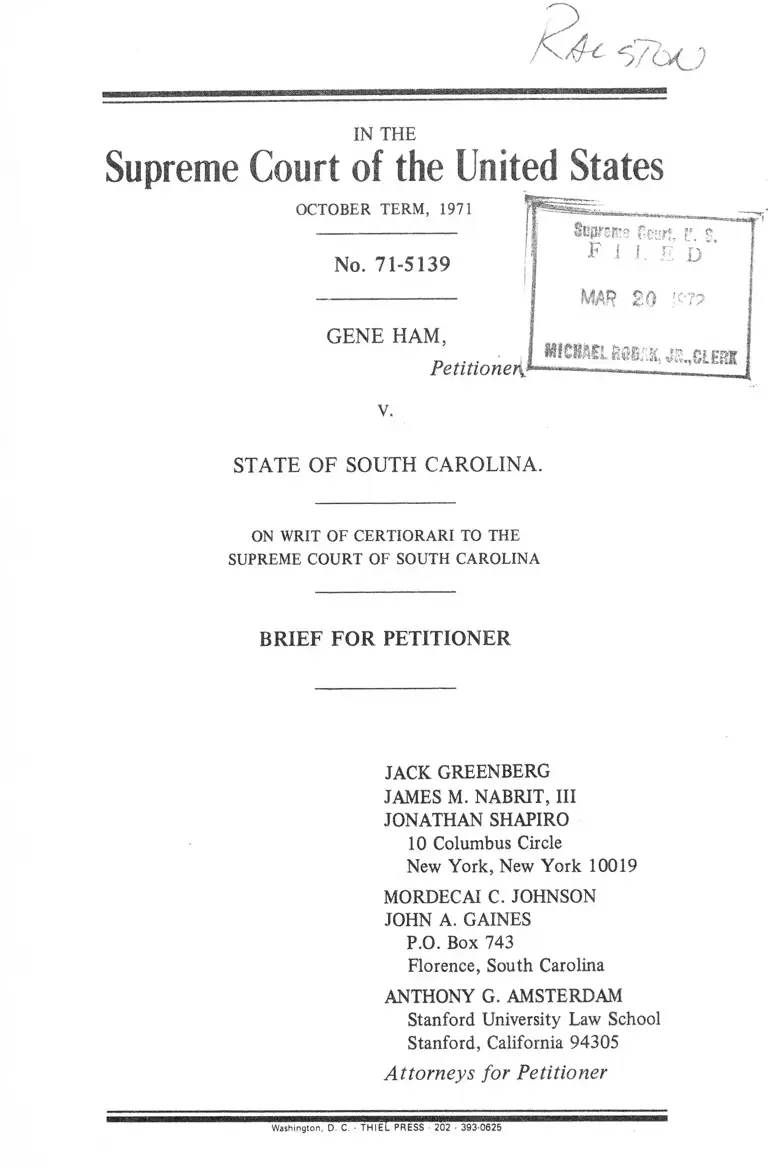 Ham v. South Carolina Brief for Petitioner preview