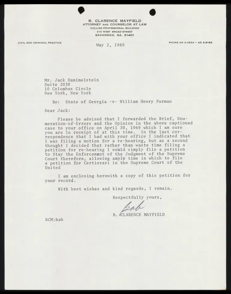 Correspondence from Mayfield to Himmelstein preview