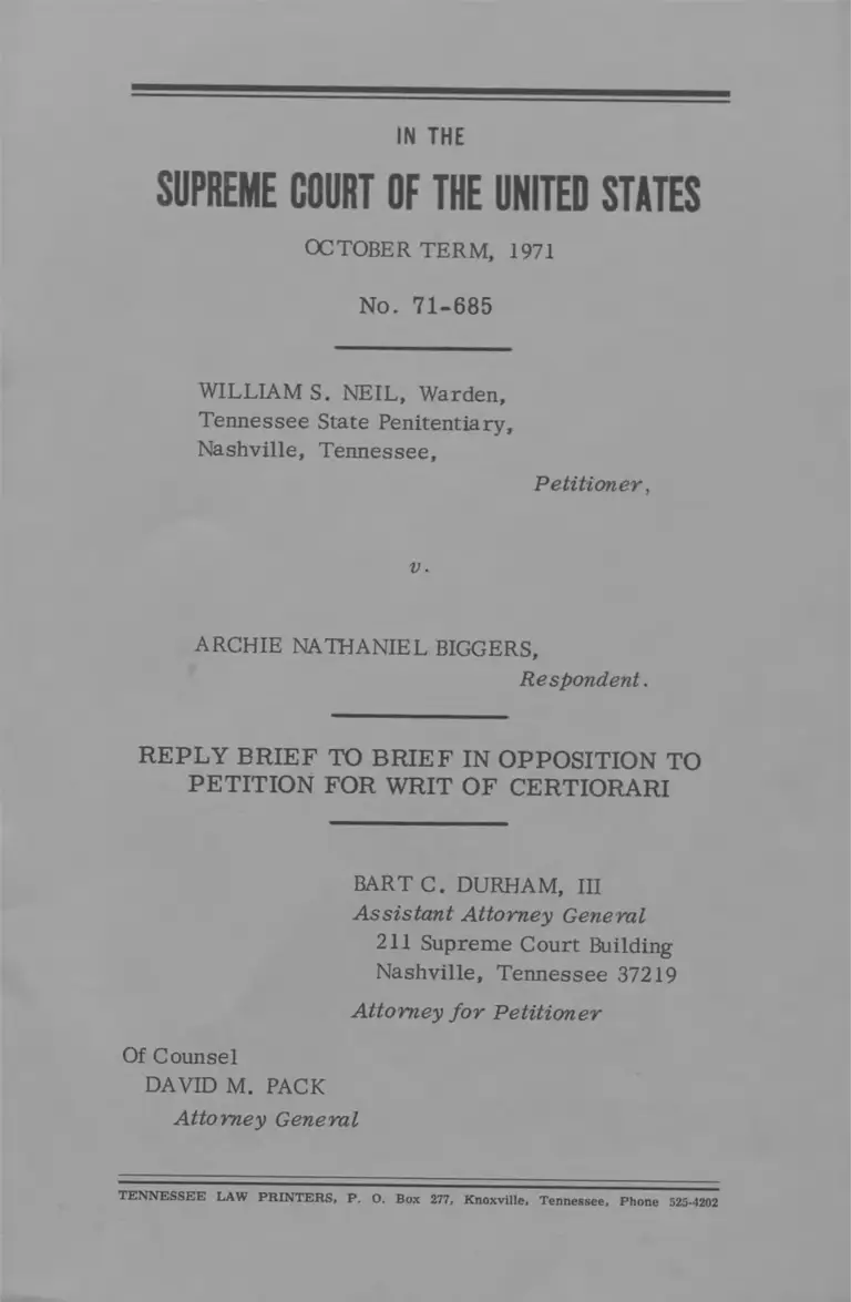Neil v. Biggers Reply Brief to Brief in Opposition to Petition for Writ of Certiorari preview