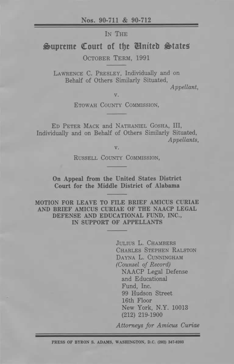 Presley v. Etowah County Commission Motion for Leave to File and Brief Amicus Curiae in Support of Appellants preview