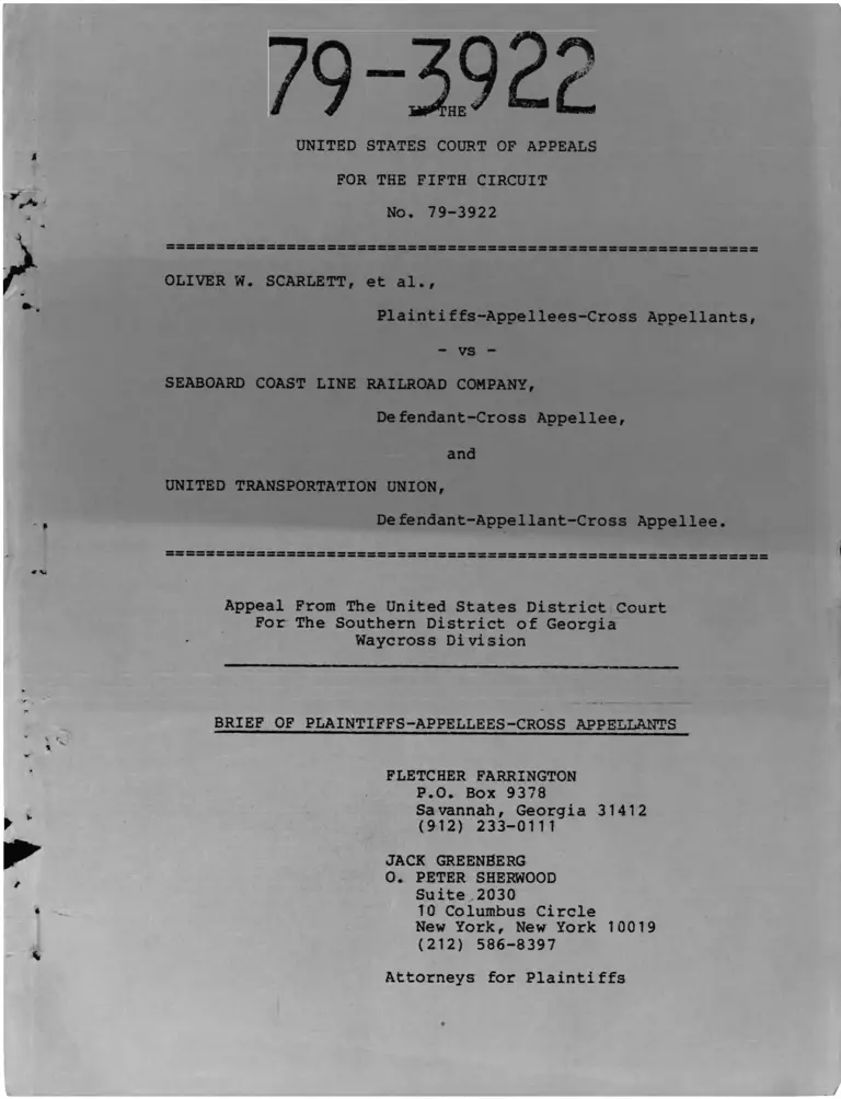 Scarlett v Seaboard Coast Line Railroad Company Brief of Plaintiff Appellees Cross Appellants preview