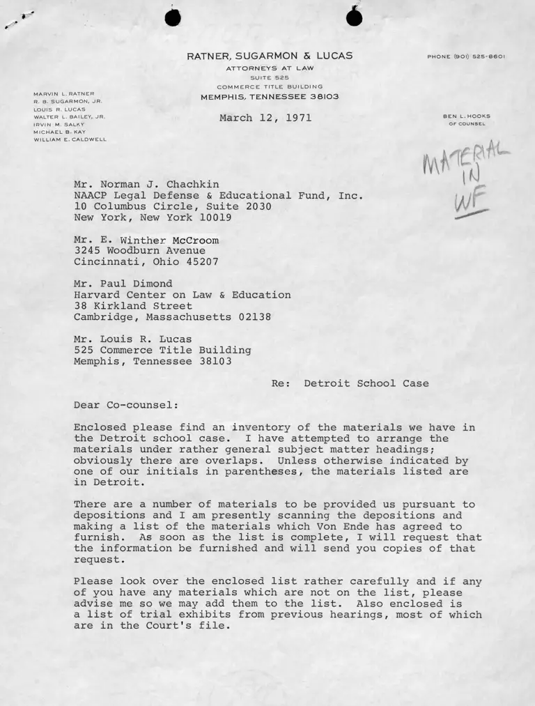 Correspondence from Caldwell to Co-counsel preview