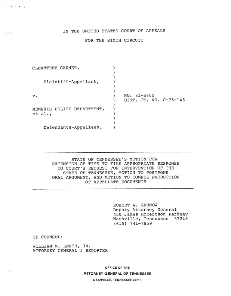 State of Tennessee's Motion for Extension to File preview