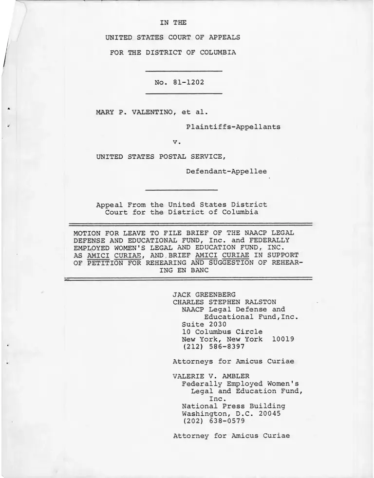 Valentino v. United States Postal Service Motion for Leave to File Brief and Brief Amici Curiae preview
