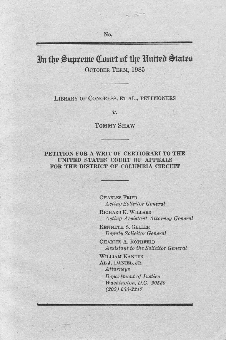 Library of Congress v. Shaw Petition for Writ of Certiorari preview