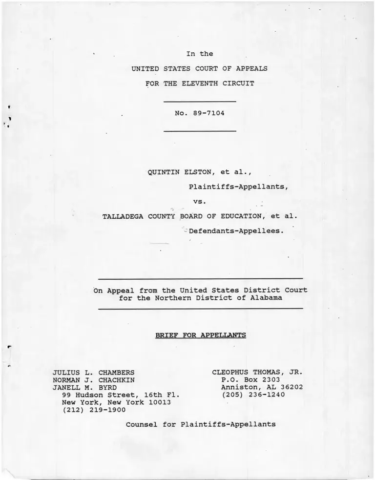 Elston v. Talladega County Board of Education Brief for Appellants preview