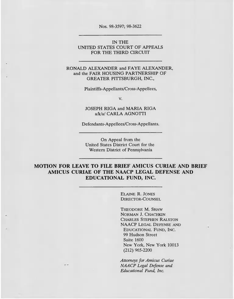 Alexander v. Riga Motion for Leave to File Brief Amicus Curiae and Brief Amicus Curiae of the NAACP Legal Defense Fund preview