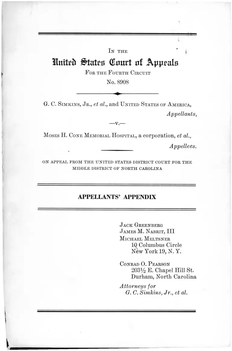 Simkins v Moses H Cone Memorial Hospital Appellants Appendix preview
