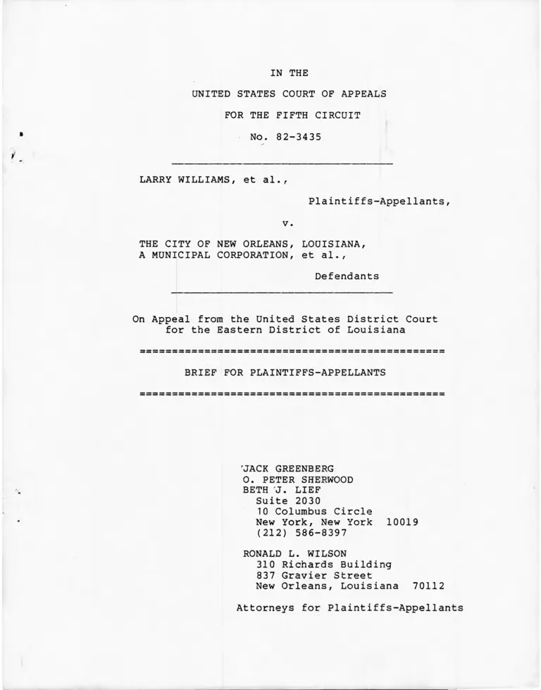 Williams v. City of New Orleans Brief for Plaintiffs-Appellants preview