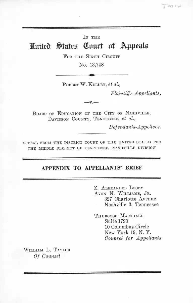 Kelley v. Board of Education of Nashville and Davidson County, TN Appendix to Appellants' Brief preview
