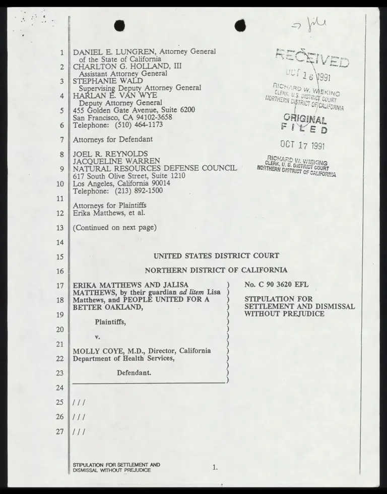 Stipulation for Settlement and Dismissal Without Prejudice preview