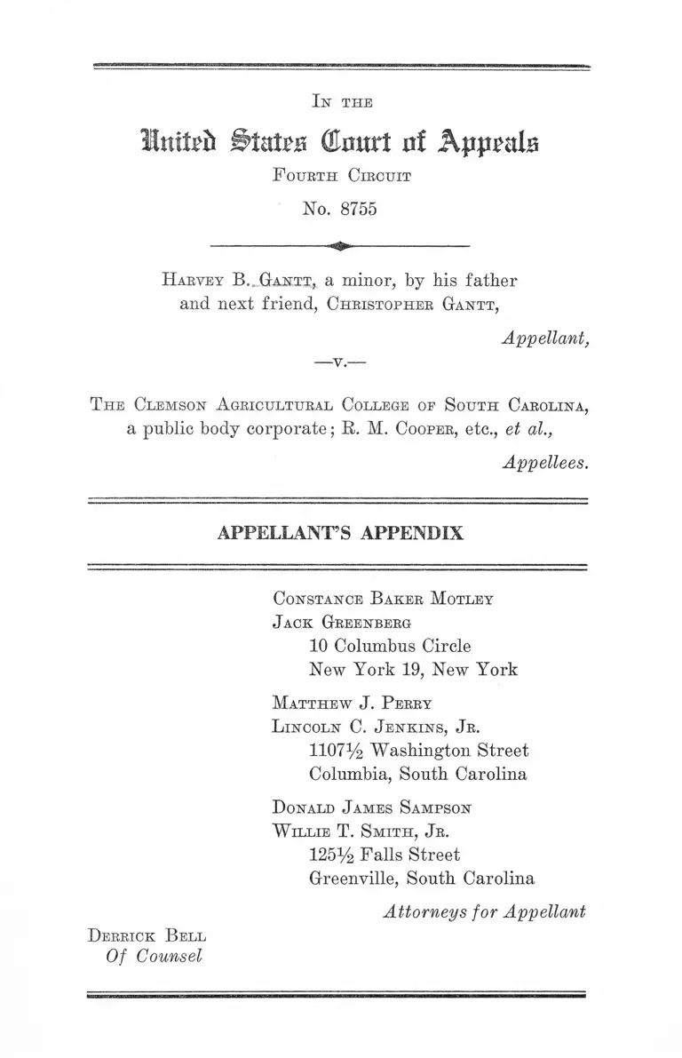 Gantt v. Clemson Agricultural College of South Carolina Appellant's Appendix preview