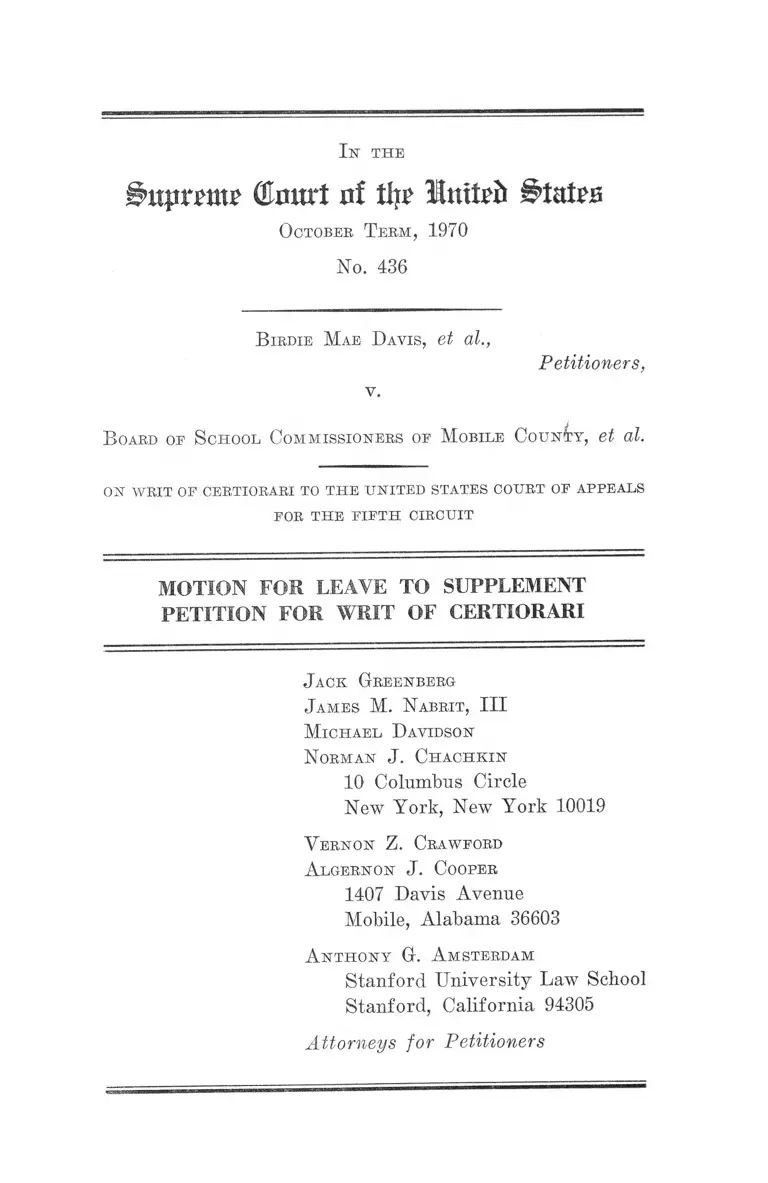 Davis v. Mobile County Board of School Commissioners Motion for Leave to Supplement Petition for Writ of Certiorari preview