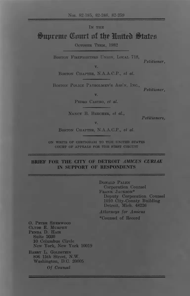 Boston Firefighters Union v. Boston Chapter, NAACP Brief for the City of Detroit Amicus Curiae in Support of Respondents preview