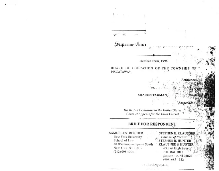 Piscataway Township Board of Education v. Taxman Brief for Respondent preview