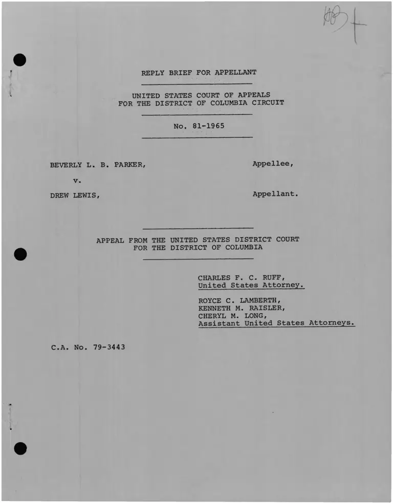Parker v. Lewis Reply Brief for Appellant preview