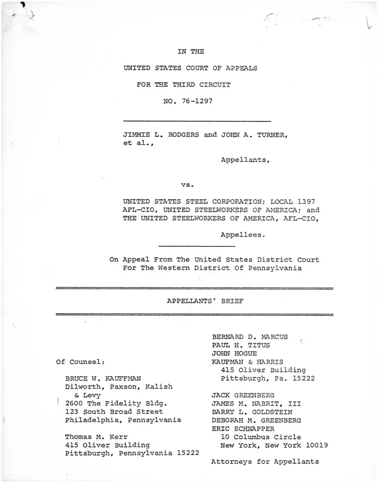 Rodgers v US Steel Corp. Appellants Brief preview