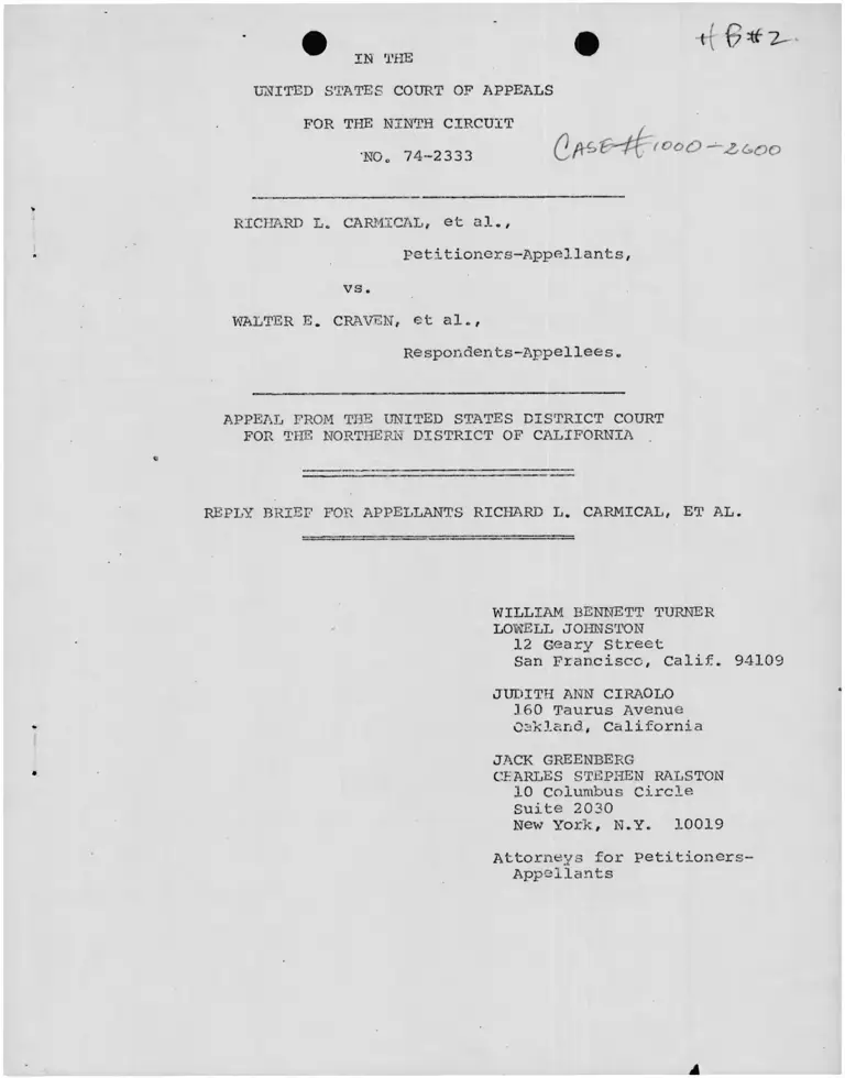 Carmical v. Craven Reply Brief for Appellants Richard L. Carmical, et al. preview