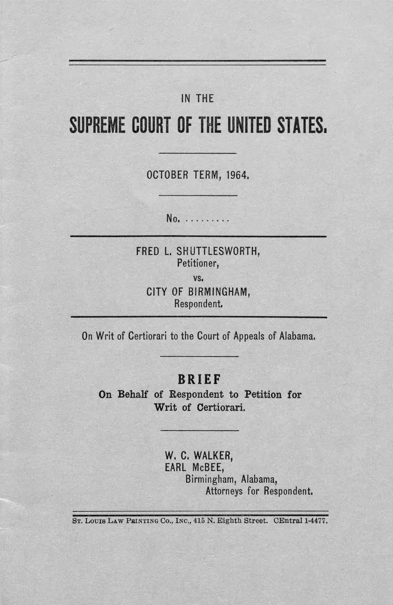 Shuttlesworth v Birmingham AL Petition for Writ of Certiorari preview