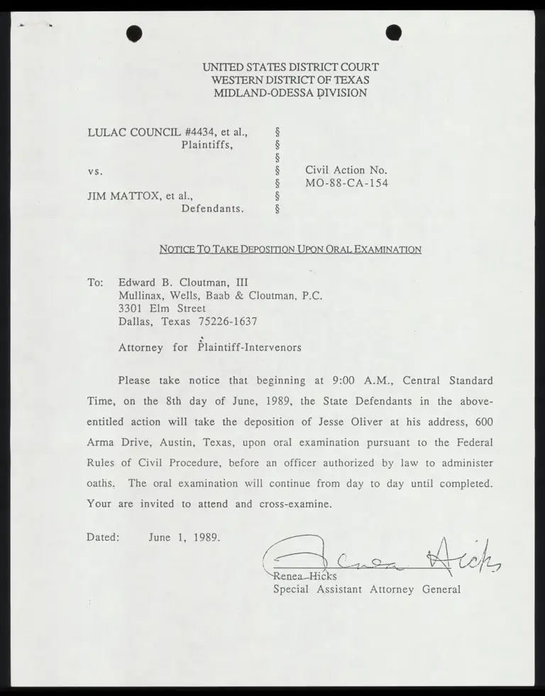 Notice to Take Deposition Upon Oral Examination to Cloutman preview