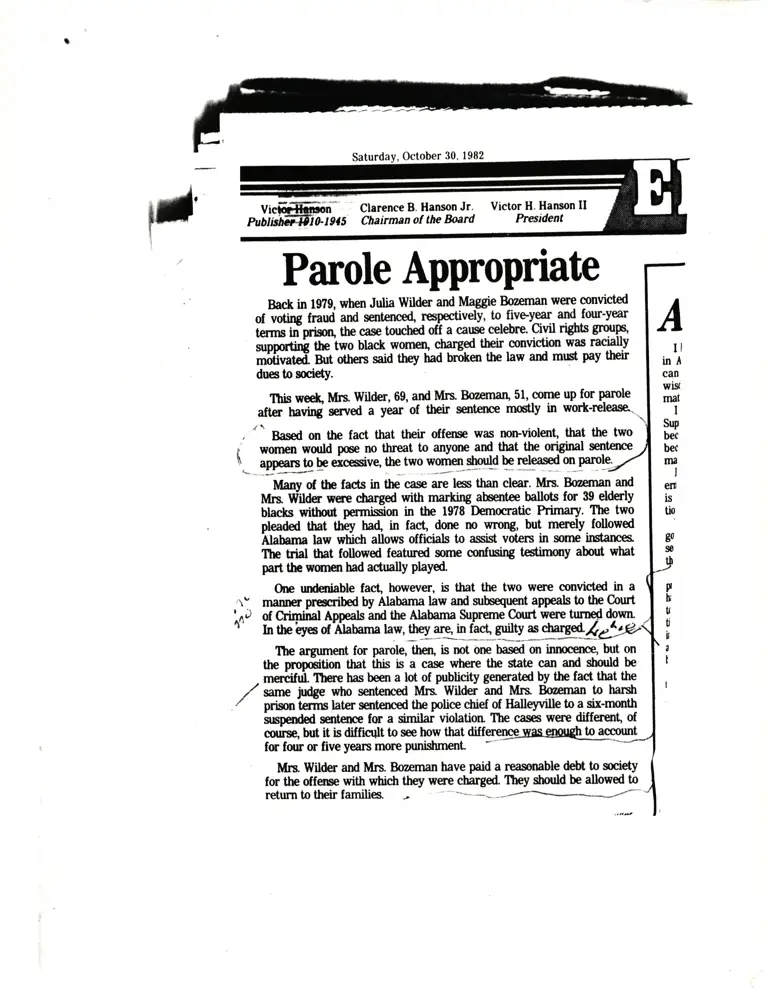 Bozeman/Wilder News Clippings; Memo; Testimony of Bozeman; Recollections of the Interview with Judge Junkin, Fayette; Correspondence from Braden to SOC Executive Committee; Selma March Articles (Redacted) preview